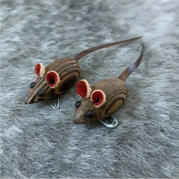 Vintage MCM Mid-Century Modern Wood Mice Brooch Pins - Picture 3 of 8